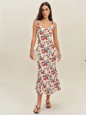 Reformation Laine Midi Dress Women’s 10 Strawberry Jam Mermaid Romantic NEW